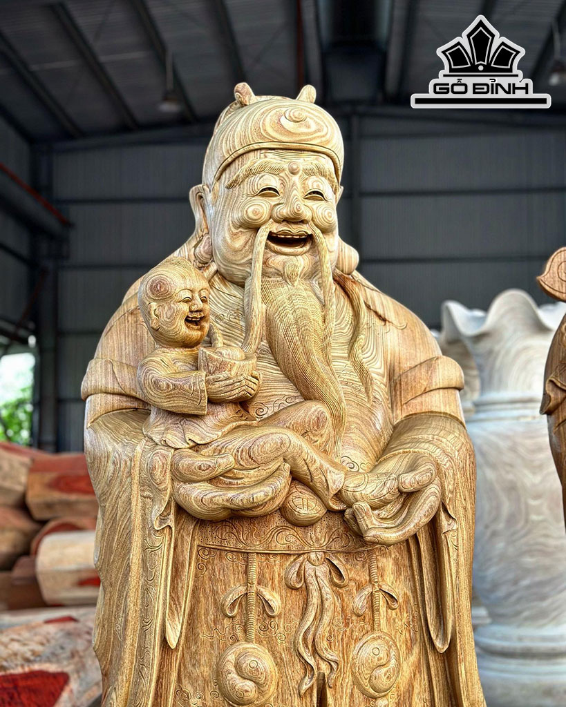 Tượng Phúc Lộc Thọ (Tam Đa) Gỗ Cẩm Vàng Cao 200 Ngang 68 Sâu 65 (cm)