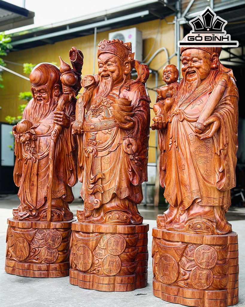 Tượng Phúc Lộc Thọ (Tam Đa) Gỗ Trắc Cao 128 Ngang 38 Sâu 33 (cm)