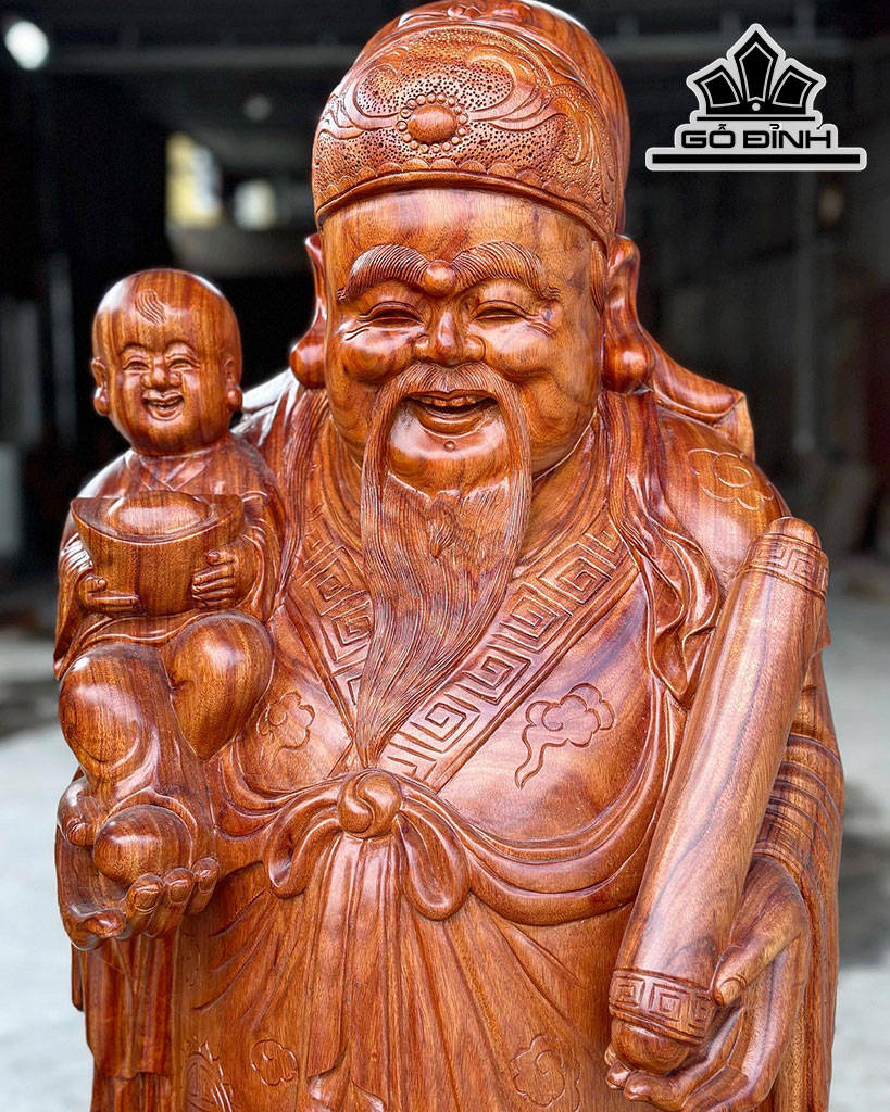 Tượng Phúc Lộc Thọ (Tam Đa) Gỗ Trắc Cao 128 Ngang 38 Sâu 33 (cm)