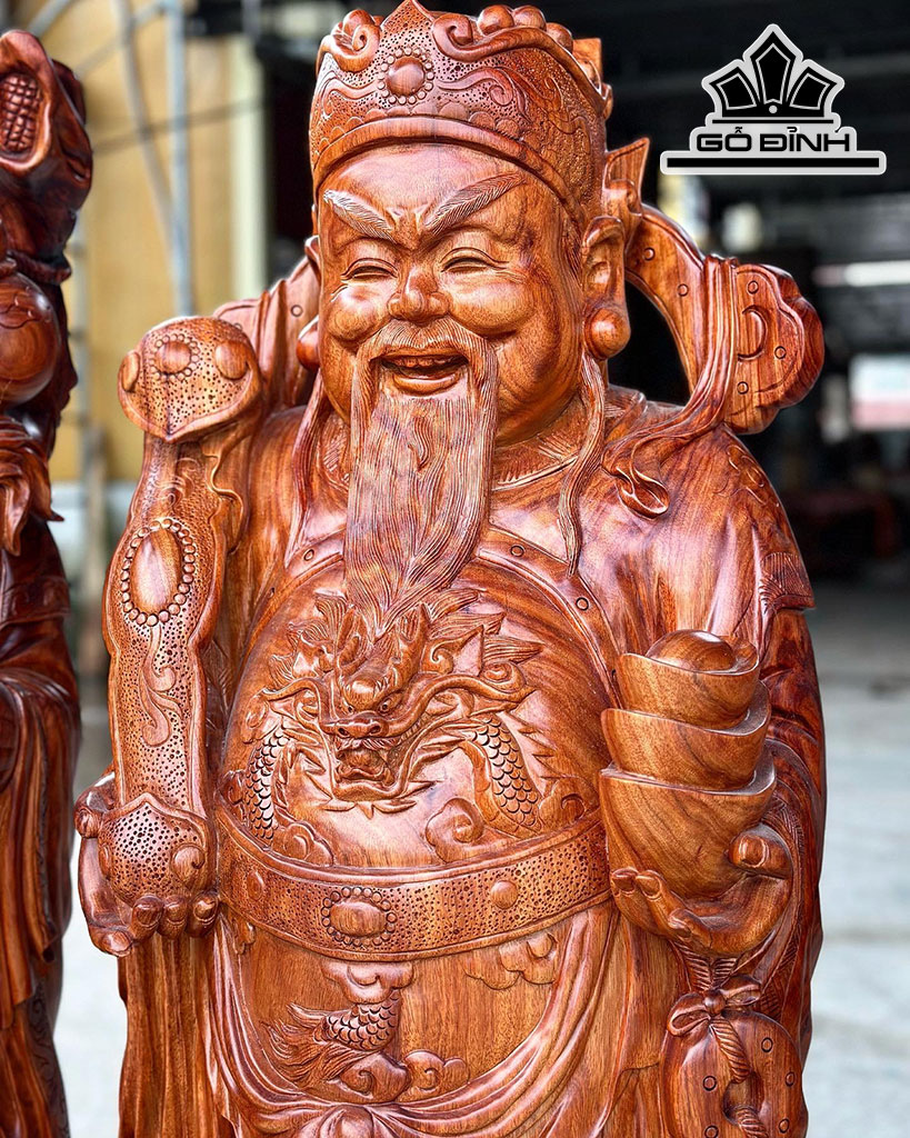 Tượng Phúc Lộc Thọ (Tam Đa) Gỗ Trắc Cao 128 Ngang 38 Sâu 33 (cm)
