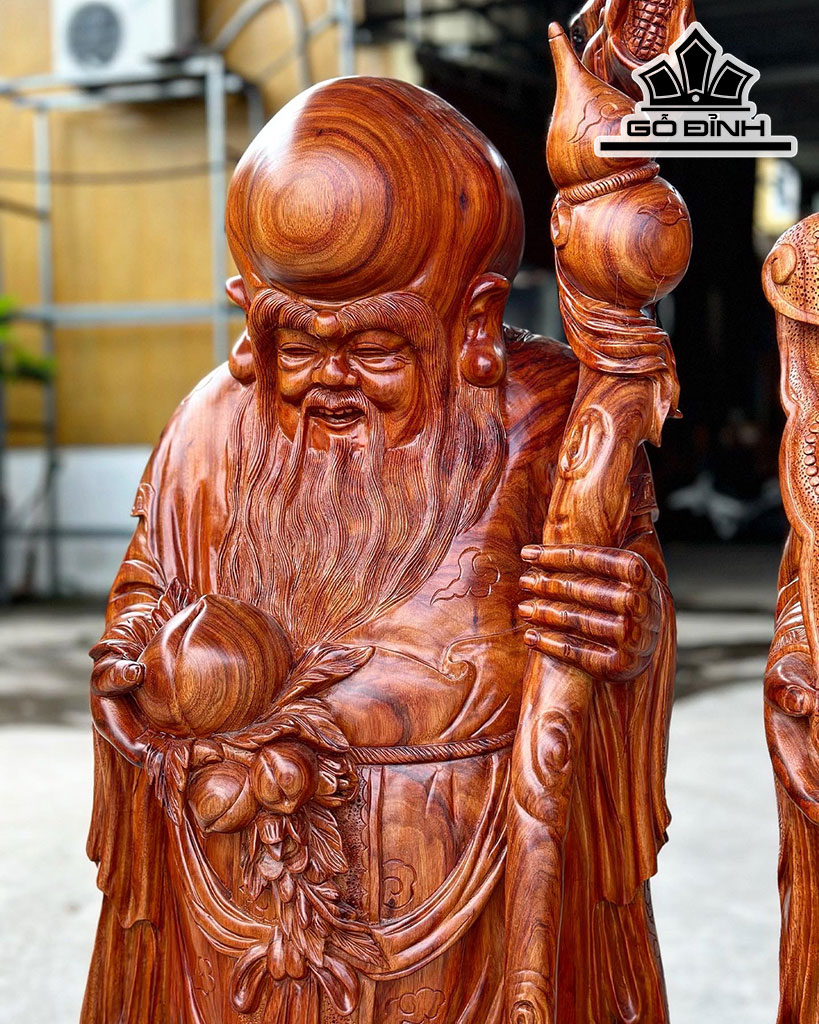 Tượng Phúc Lộc Thọ (Tam Đa) Gỗ Trắc Cao 128 Ngang 38 Sâu 33 (cm)