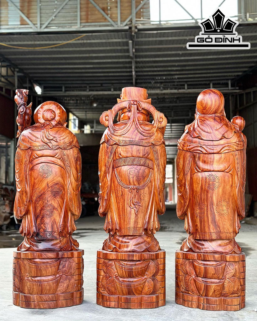 Tượng Phúc Lộc Thọ (Tam Đa) Gỗ Trắc Cao 128 Ngang 38 Sâu 33 (cm)