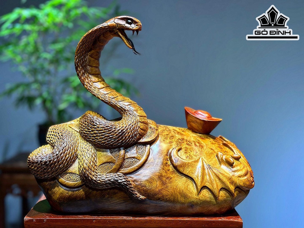 Tượng Rắn Phong Thủy Gỗ Nu Hương Cao 28 Ngang 33 Sâu 13 (cm)