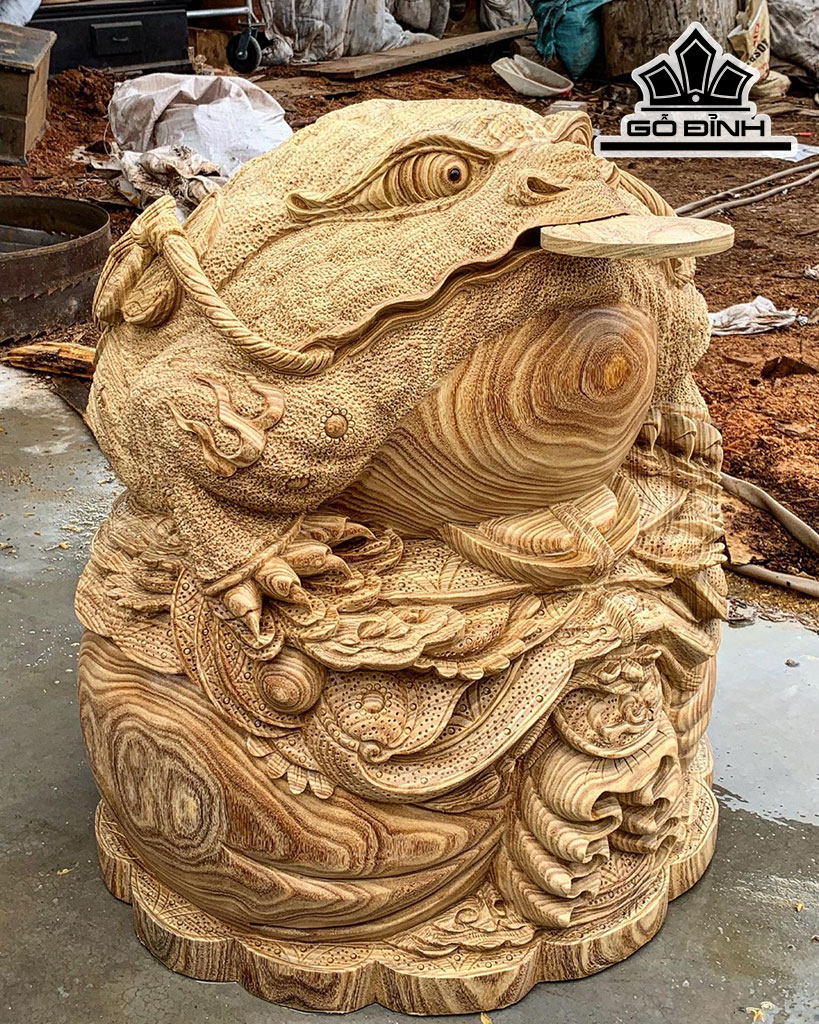 Tượng Thiềm Thừ Gỗ Cẩm Vàng Cao 75 Đường Kính 65 (cm)