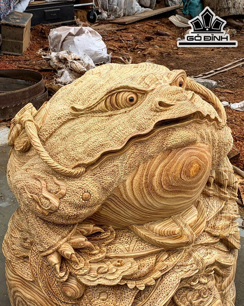 Tượng Thiềm Thừ Gỗ Cẩm Vàng Cao 75 Đường Kính 65 (cm)
