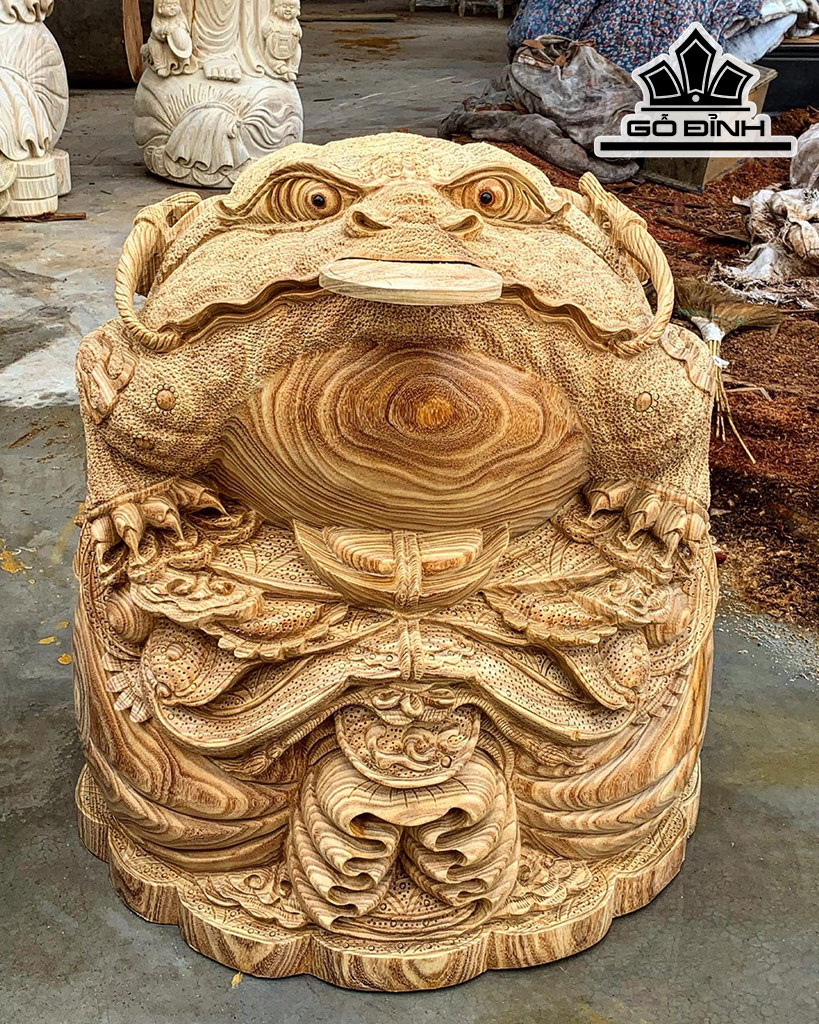 Tượng Thiềm Thừ Gỗ Cẩm Vàng Cao 75 Đường Kính 65 (cm)