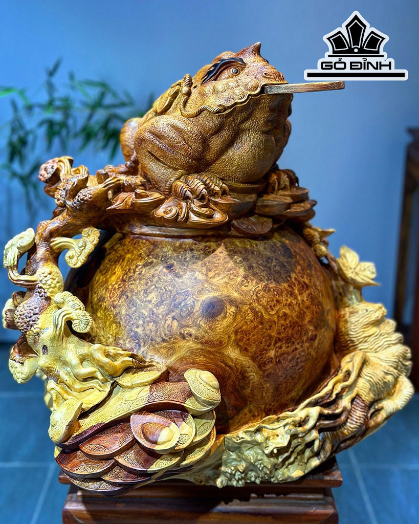 Tượng Thiềm Thừ Gỗ Nu Hương Cao 52 Ngang 52 Sâu 50 (cm)