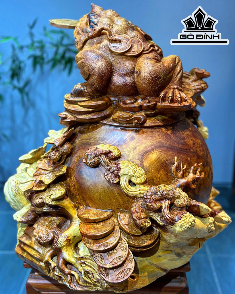 Tượng Thiềm Thừ Gỗ Nu Hương Cao 52 Ngang 52 Sâu 50 (cm)