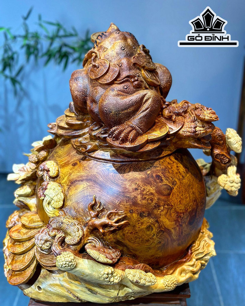 Tượng Thiềm Thừ Gỗ Nu Hương Cao 52 Ngang 52 Sâu 50 (cm)