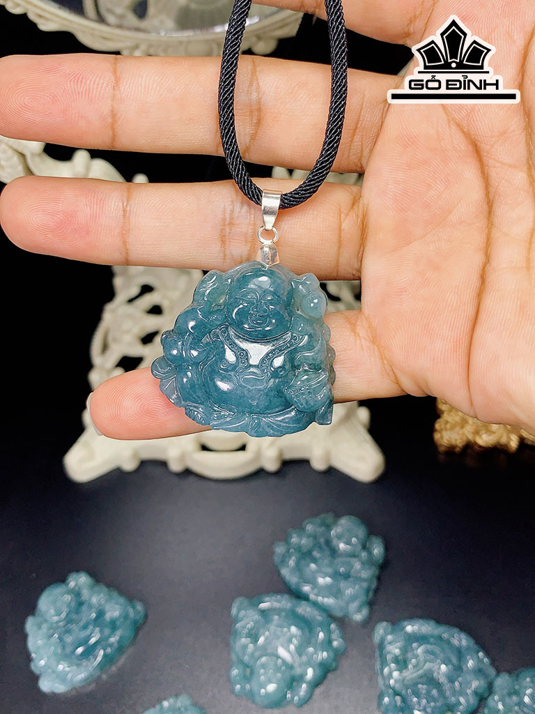 Mặt Dây Chuyền Di Lặc Đá Ngọc Lam (Turquoise) Cao 32,6 Ngang 36,6 (mm)