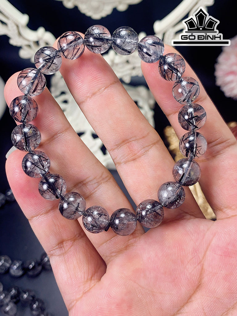 Vòng Tay Đá Thạch Anh Tóc Đen Đường Kính Hạt 6-12,5 (mm)