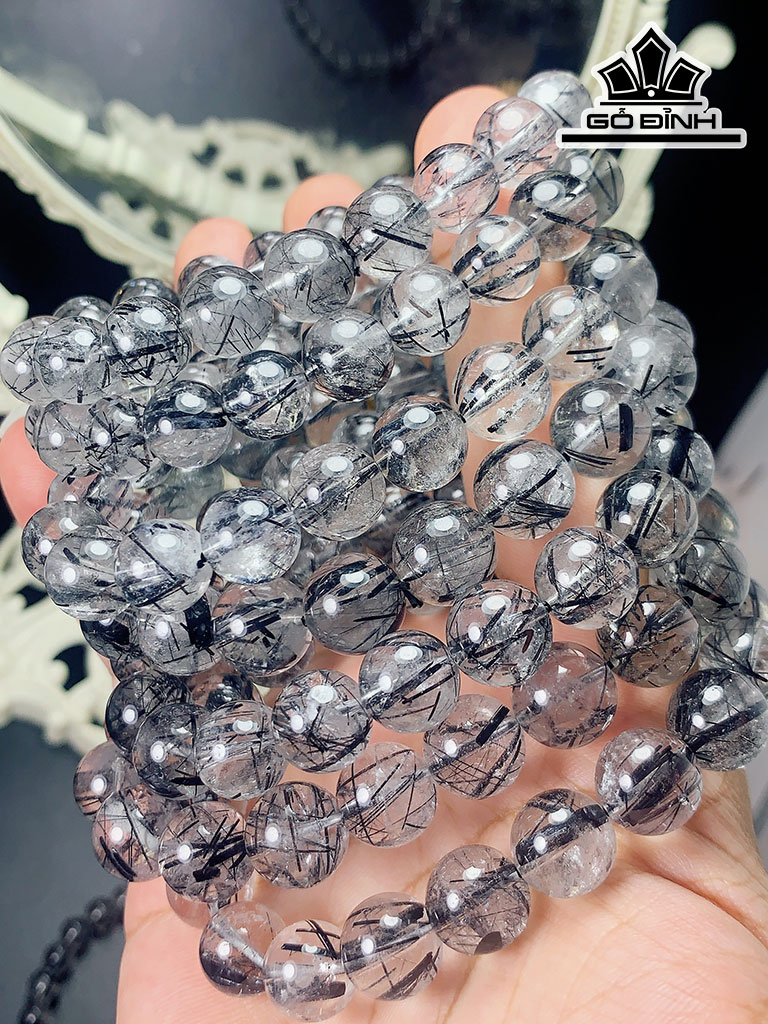 Vòng Tay Đá Thạch Anh Tóc Đen Đường Kính Hạt 6-12,5 (mm)