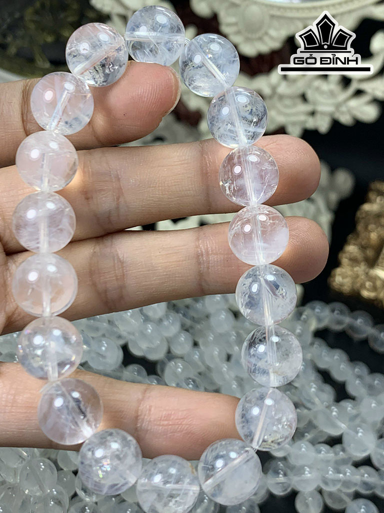 Vòng Tay Đá Thạch Anh Tóc Trắng Đường Kính Hạt 7,5-10,5 (mm)