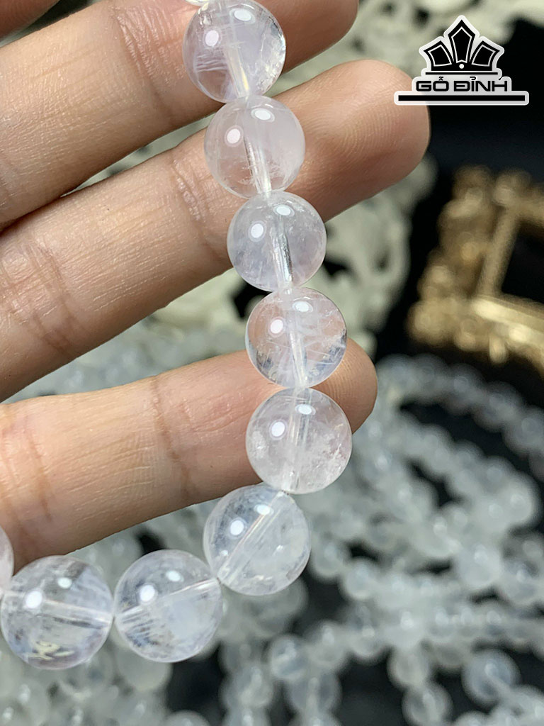 Vòng Tay Đá Thạch Anh Tóc Trắng Đường Kính Hạt 7,5-10,5 (mm)