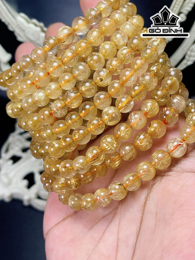 Vòng Tay Đá Thạch Anh Tóc Vàng Đường Kính Hạt 7 (mm)