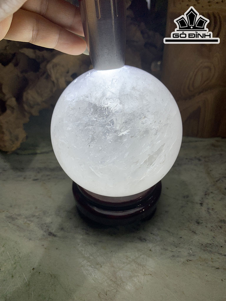 Bi Cầu Đá Thạch Anh Trắng Đường Kính 9,3 (cm) 1.2kg