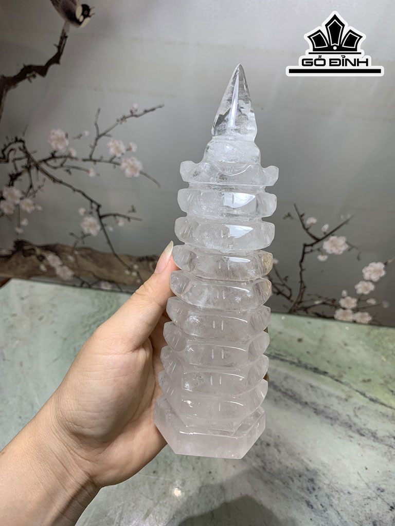 Tháp Văn Xương Đá Thạch Anh Trắng Cao 18 Ngang 5 (cm) 0,6kg