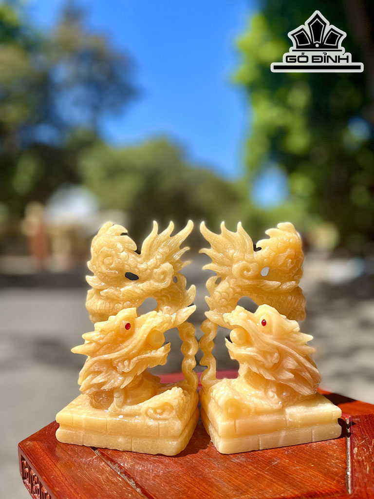 Cặp Song Long Đá Ngọc Hoàng Long Cao 16 (cm)