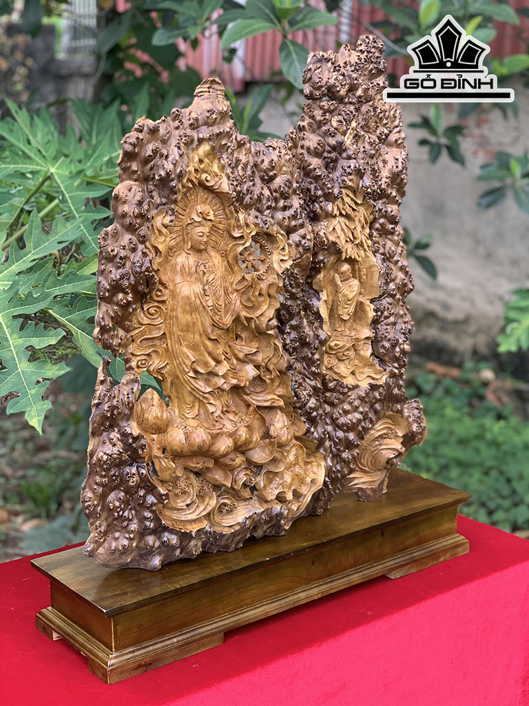 Tượng Phật Bà Quan Âm Gỗ Nu Kháo Cao 71 Ngang 65 Sâu 10 (cm)Loại Gỗ