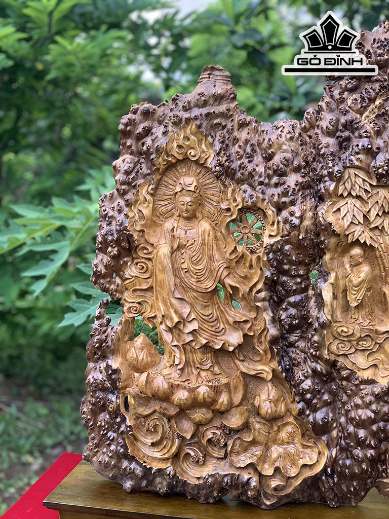Tượng Phật Bà Quan Âm Gỗ Nu Kháo Cao 71 Ngang 65 Sâu 10 (cm)Loại Gỗ