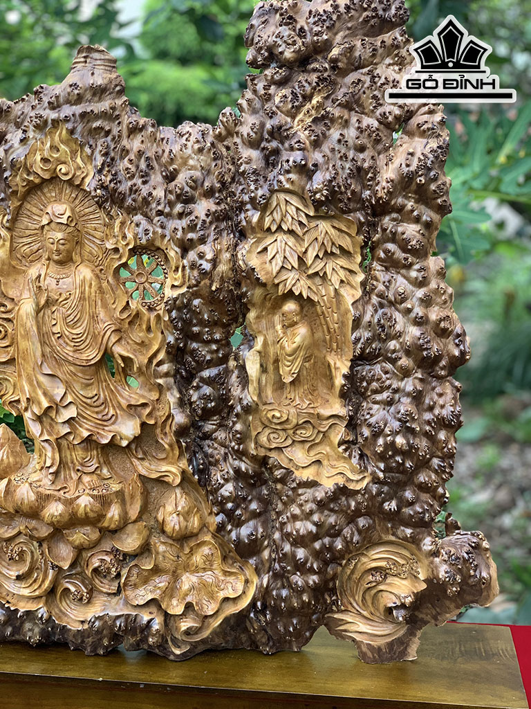 Tượng Phật Bà Quan Âm Gỗ Nu Kháo Cao 71 Ngang 65 Sâu 10 (cm)Loại Gỗ