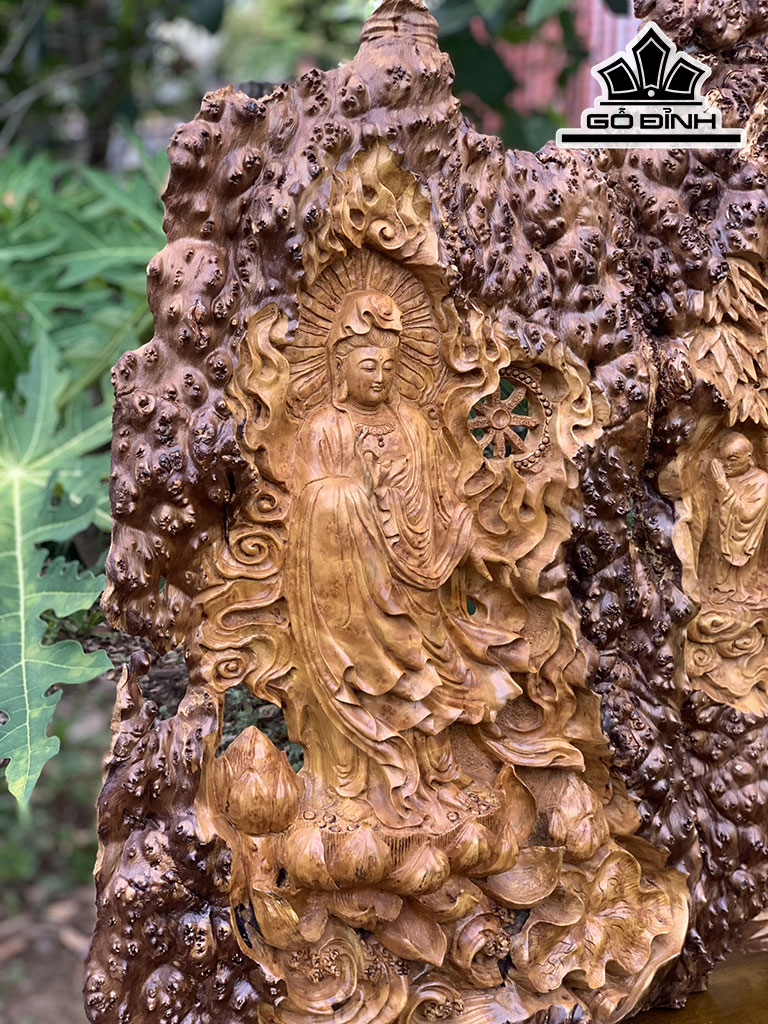 Tượng Phật Bà Quan Âm Gỗ Nu Kháo Cao 71 Ngang 65 Sâu 10 (cm)Loại Gỗ