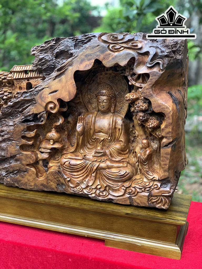Tượng Phật Bà Quan Âm Gỗ Nu Xá Xị Cao 79 Ngang 43 Sâu 17 (cm)