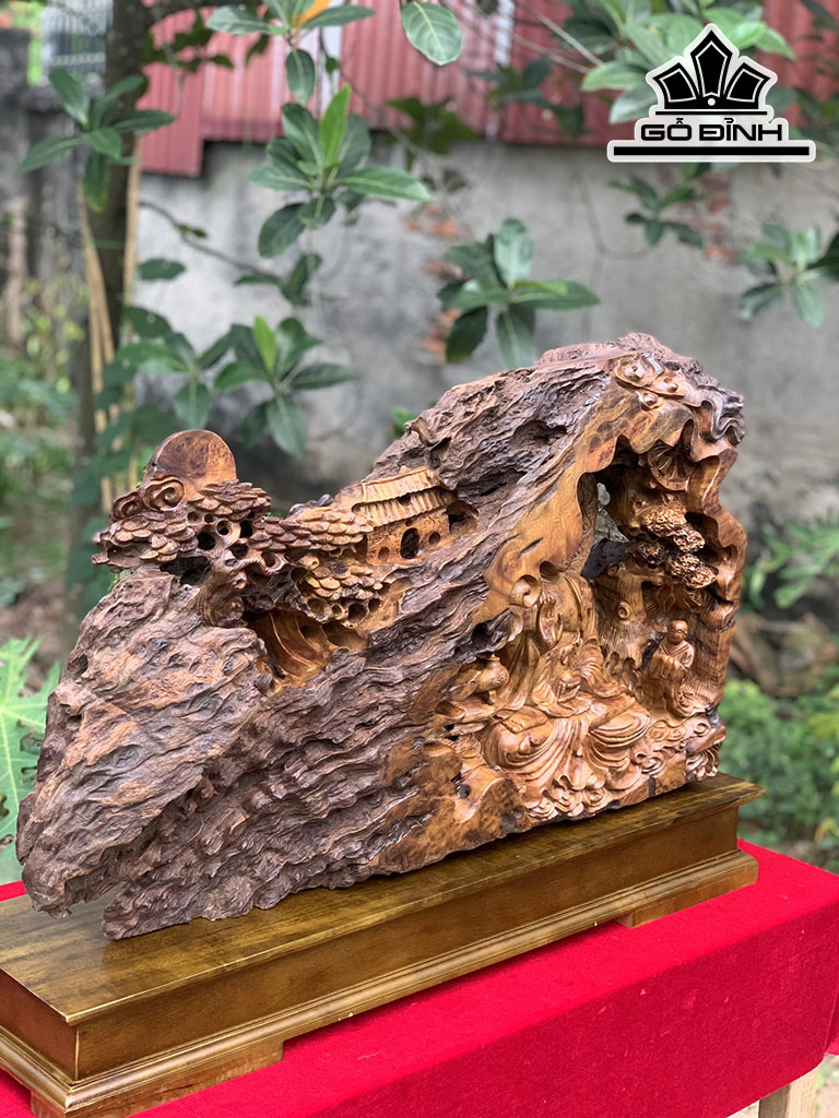 Tượng Phật Bà Quan Âm Gỗ Nu Xá Xị Cao 79 Ngang 43 Sâu 17 (cm)
