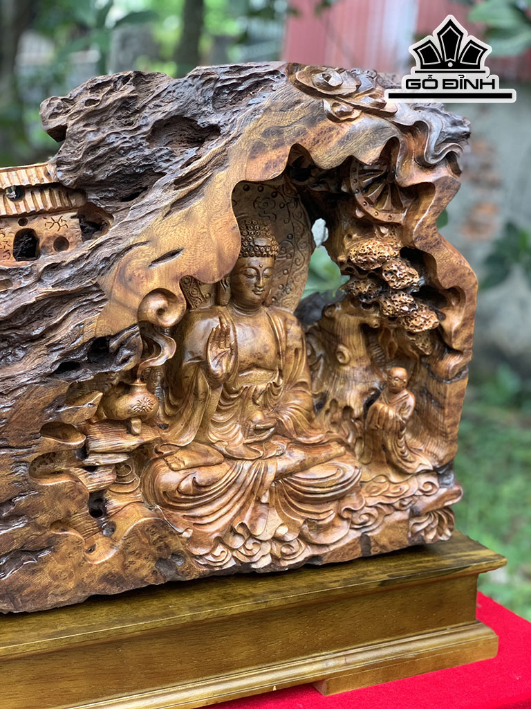 Tượng Phật Bà Quan Âm Gỗ Nu Xá Xị Cao 79 Ngang 43 Sâu 17 (cm)