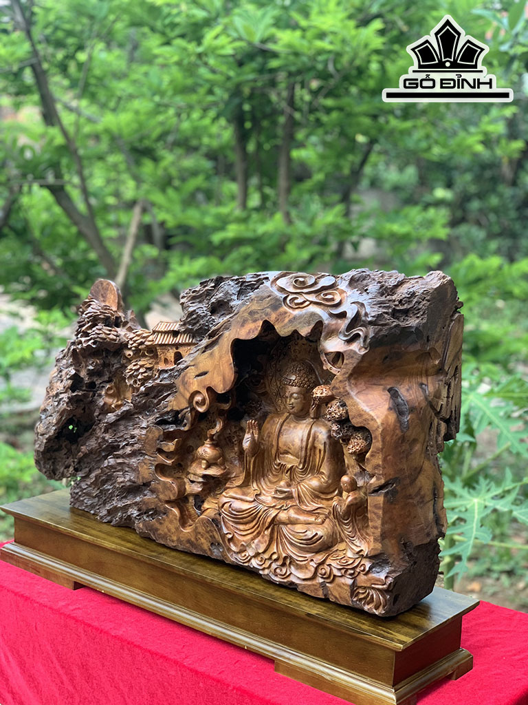 Tượng Phật Bà Quan Âm Gỗ Nu Xá Xị Cao 79 Ngang 43 Sâu 17 (cm)