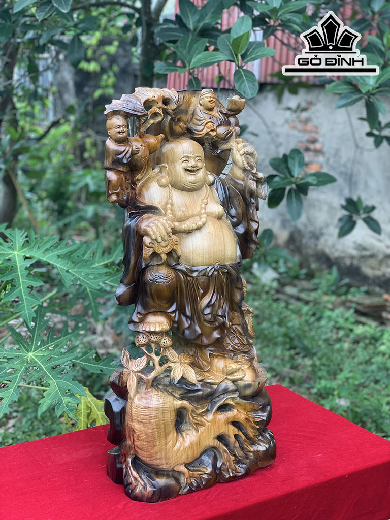 Tượng Phật Di Lặc Gỗ Xá Xị Cao 82 Ngang 36 Sâu 20 (cm)