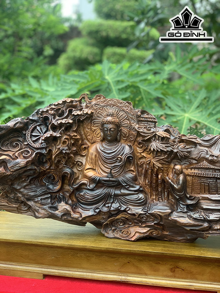 Tượng Phật Tổ Gỗ Bách Xanh Cao 31 Ngang 75 Sâu 22 (cm)