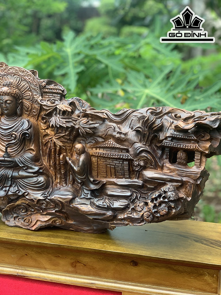 Tượng Phật Tổ Gỗ Bách Xanh Cao 31 Ngang 75 Sâu 22 (cm)