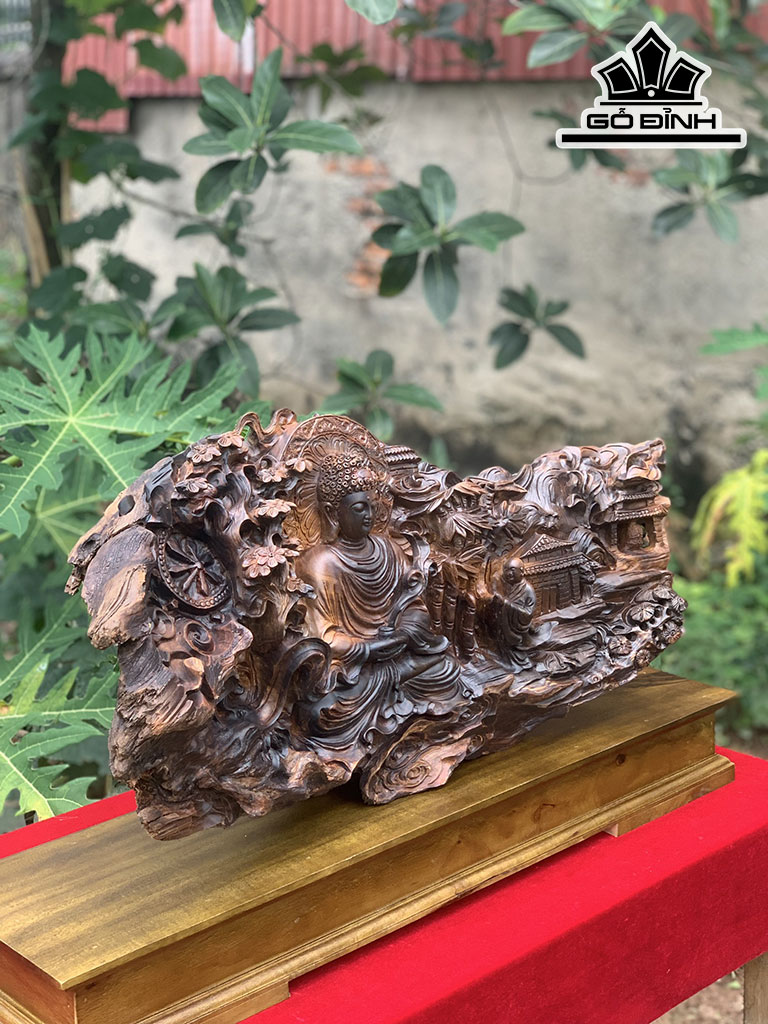 Tượng Phật Tổ Gỗ Bách Xanh Cao 31 Ngang 75 Sâu 22 (cm)