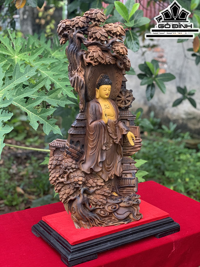 Tượng Phật Tổ Gỗ Bách Xanh Cao 70 Ngang 34 Sâu 17 (cm)