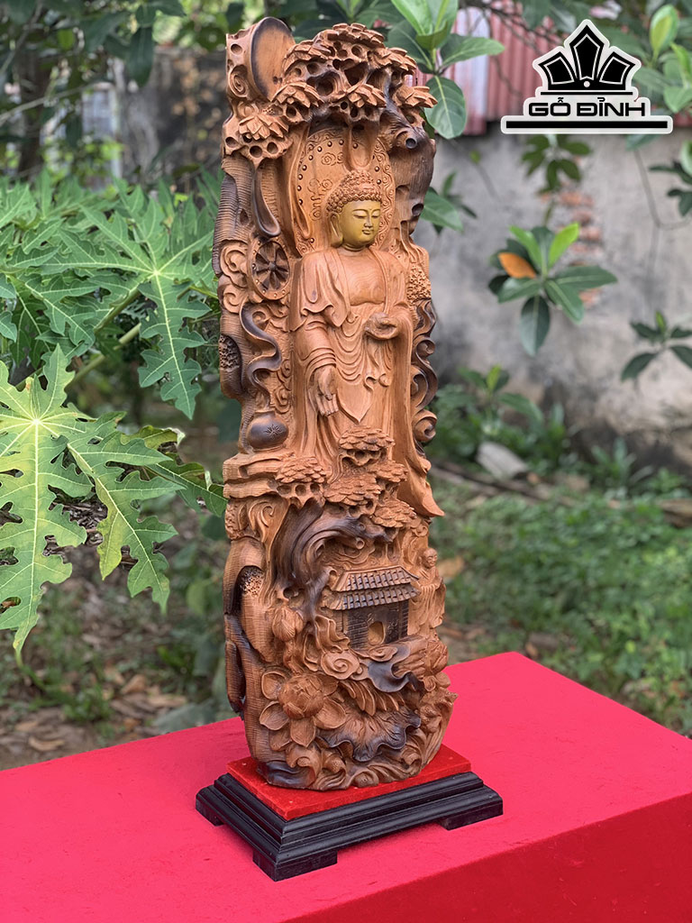 Tượng Phật Tổ Gỗ Bách Xanh Cao 82 Ngang 26 Sâu 14 (cm)