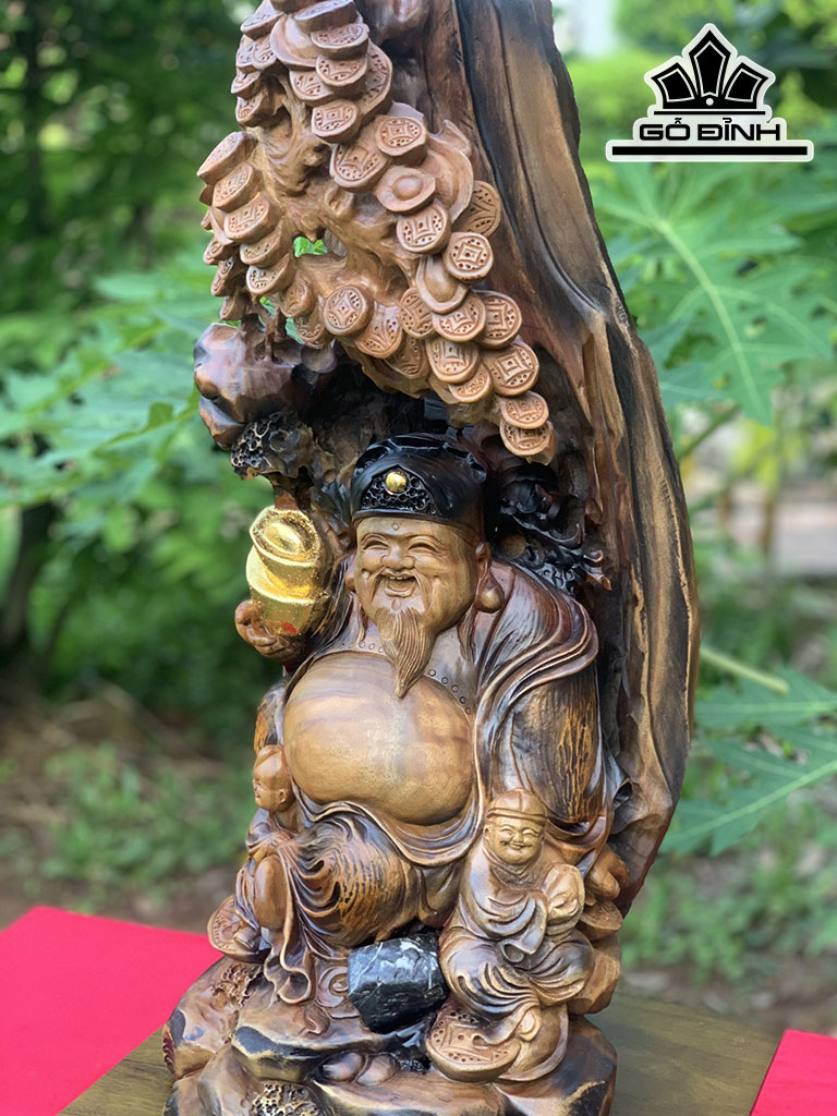 Tượng Thần Tài Gỗ Xá Xị Cao 62 Ngang 28 Sâu 27 (cm)