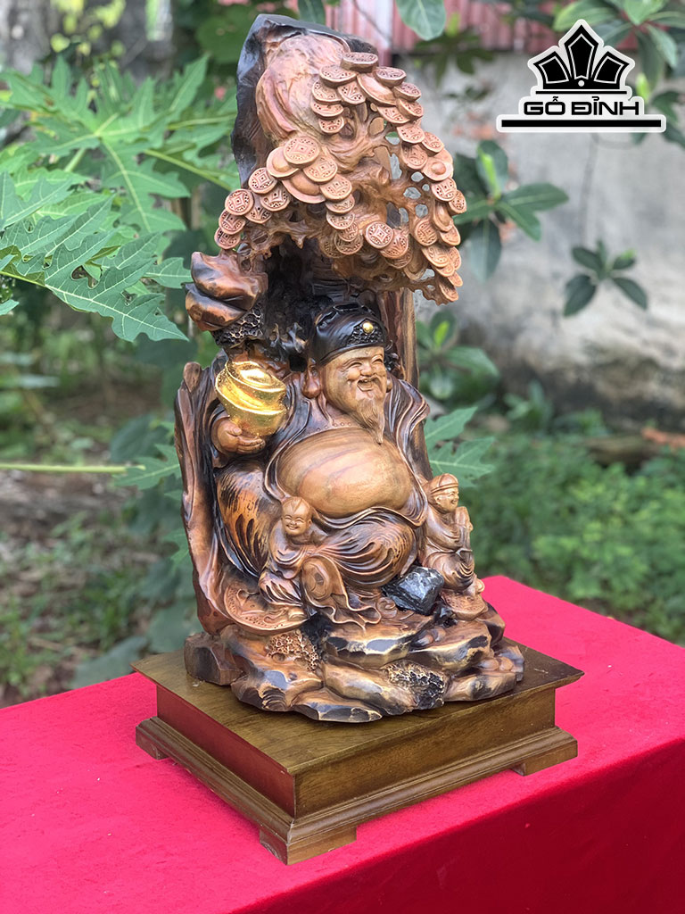 Tượng Thần Tài Gỗ Xá Xị Cao 62 Ngang 28 Sâu 27 (cm)