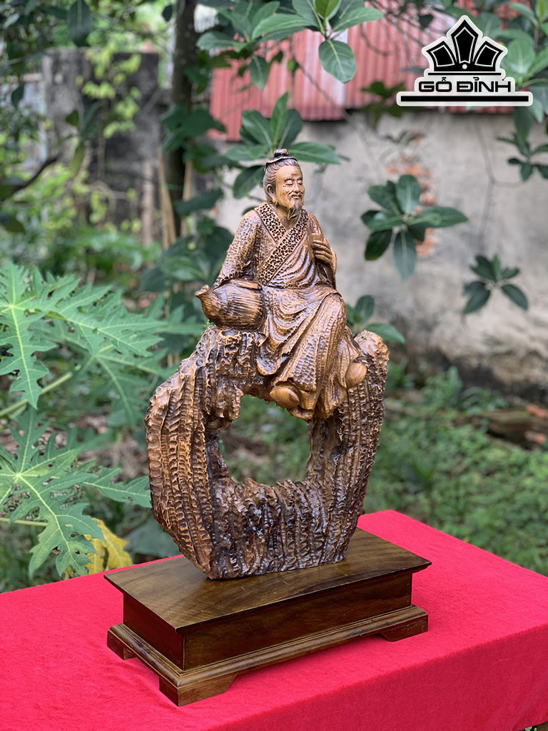 Tượng Thần Trà Gỗ Bách Xanh Cao 55 Ngang 36 Sâu 16 (cm)