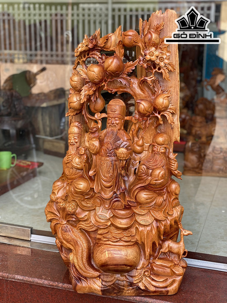 Tượng Phúc Lộc Thọ (Tam Đa) Gỗ Hương Cao 95 Ngang 55 Sâu 25 (cm)