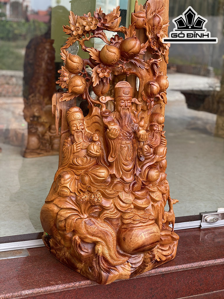 Tượng Phúc Lộc Thọ (Tam Đa) Gỗ Hương Cao 95 Ngang 55 Sâu 25 (cm)