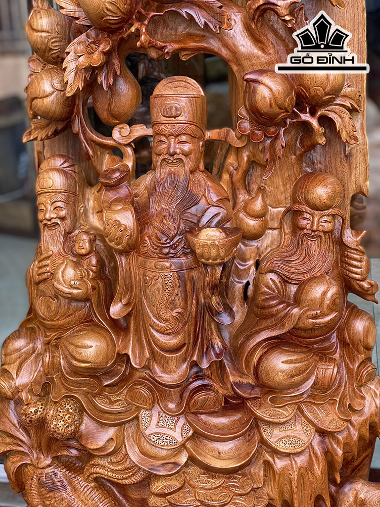 Tượng Phúc Lộc Thọ (Tam Đa) Gỗ Hương Cao 95 Ngang 55 Sâu 25 (cm)