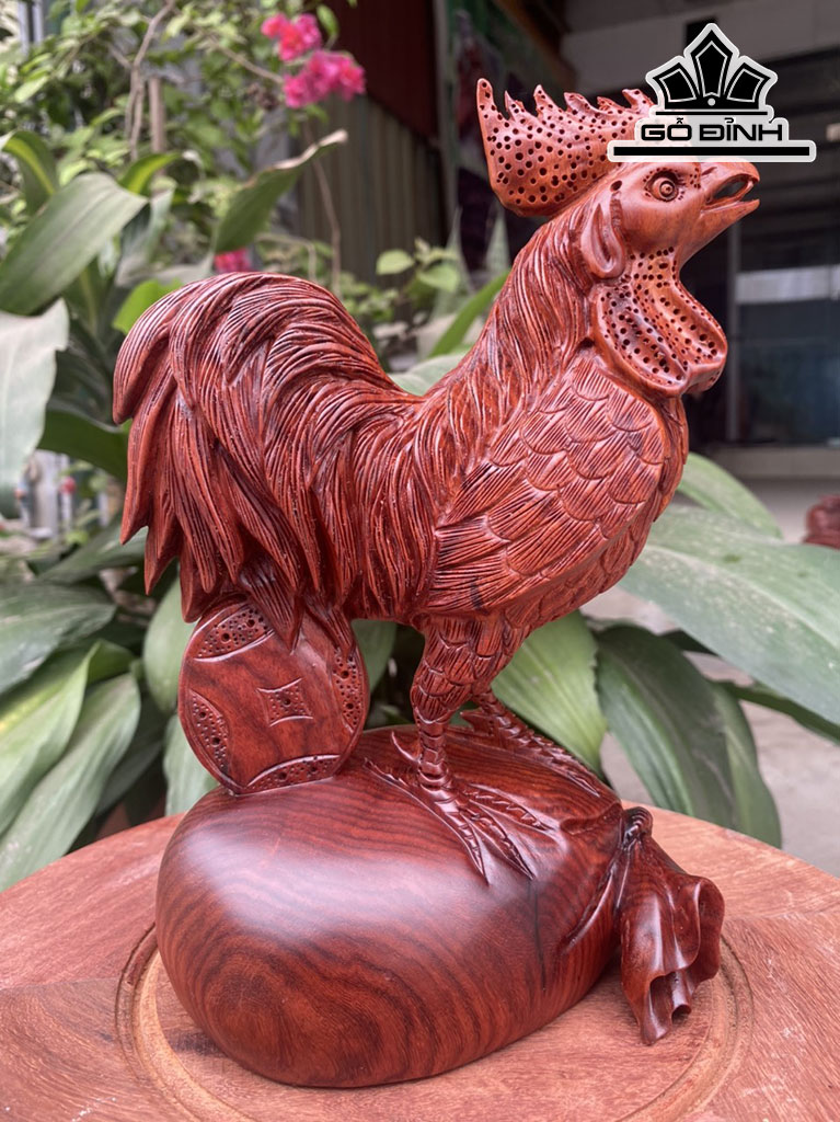 Tượng Gà Trống Gỗ Hương Cao 22 Ngang 13 Sâu 10 (cm)
