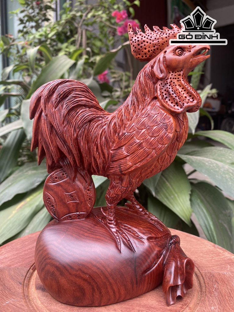 Tượng Gà Trống Gỗ Hương Cao 22 Ngang 13 Sâu 10 (cm)