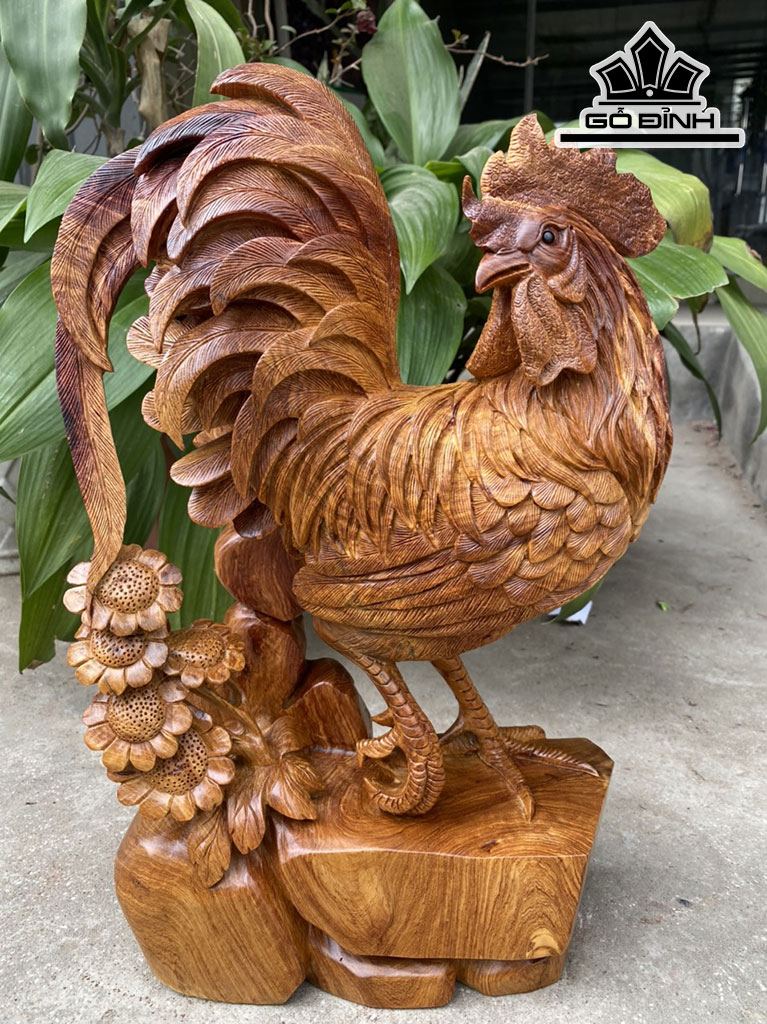 Tượng Gà Trống Gỗ Hương Cao 45 Ngang 28 Sâu 12 (cm)