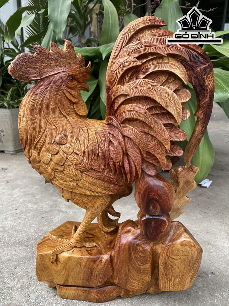 Tượng Gà Trống Gỗ Hương Cao 45 Ngang 28 Sâu 12 (cm)