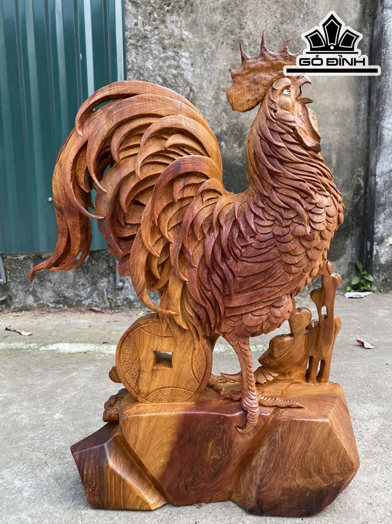 Tượng Gà Trống Gỗ Hương Cao 61 Ngang 46 Sâu 20 (cm)