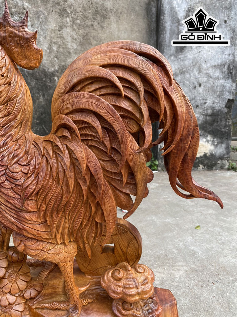 Tượng Gà Trống Gỗ Hương Cao 61 Ngang 46 Sâu 20 (cm)