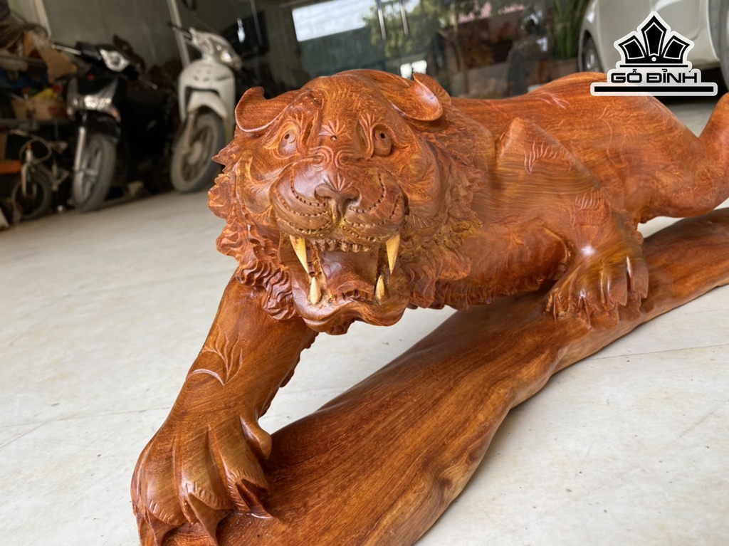 Tượng Hổ Phong Thủy Gỗ Hương Cao 20 Ngang 66 Sâu 16 (cm)