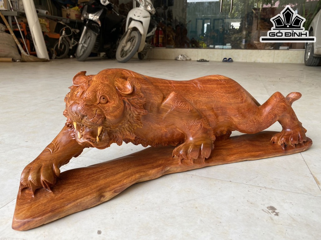 Tượng Hổ Phong Thủy Gỗ Hương Cao 20 Ngang 66 Sâu 16 (cm)